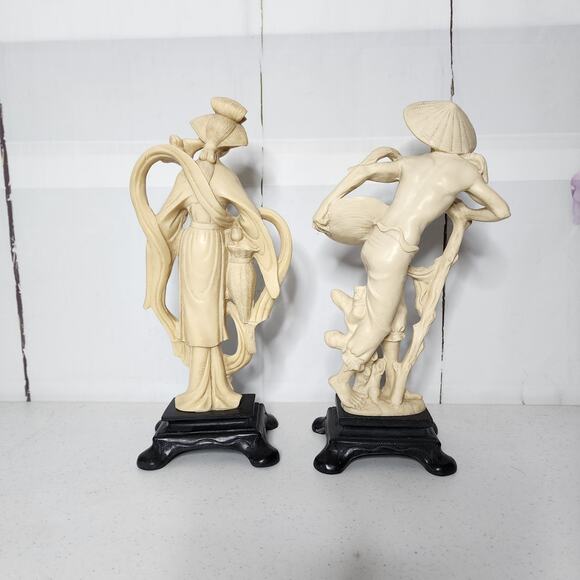 Vintage Santini Asian Imperial Couple Floral Fruit Alabaster Sculptures - Picture 2 of 13